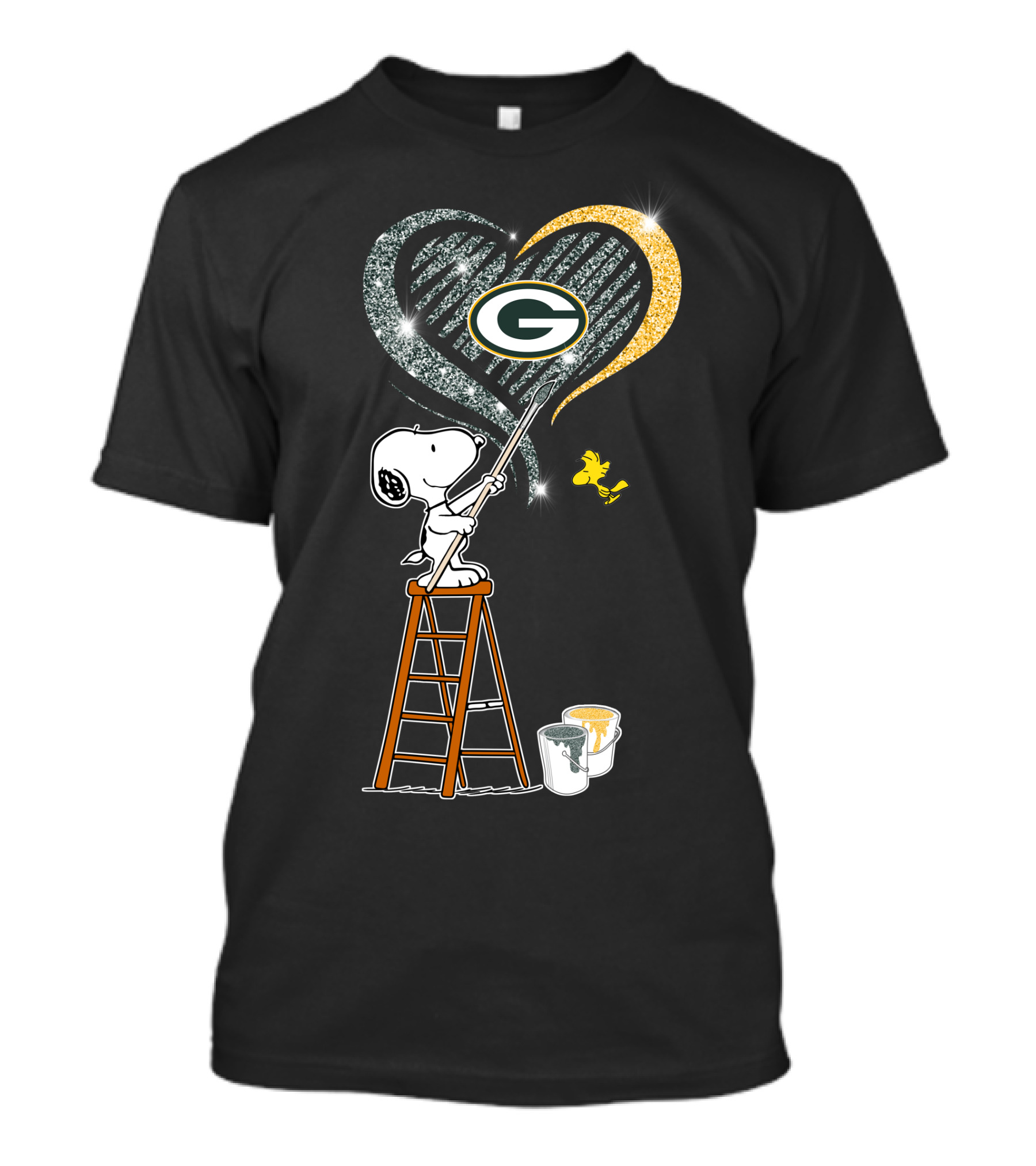 Snoopy Woodstock Painting Green Bay Packers Heart T-Shirt