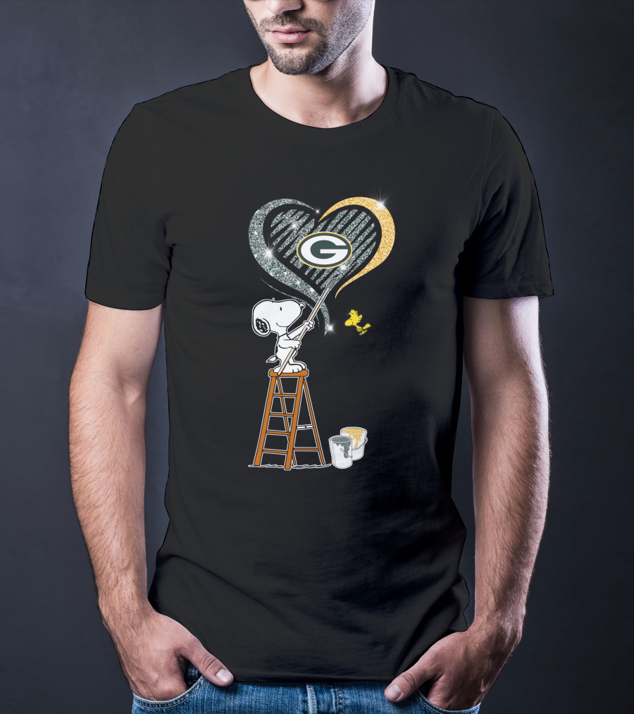 Snoopy Woodstock Painting Green Bay Packers Heart T-Shirt