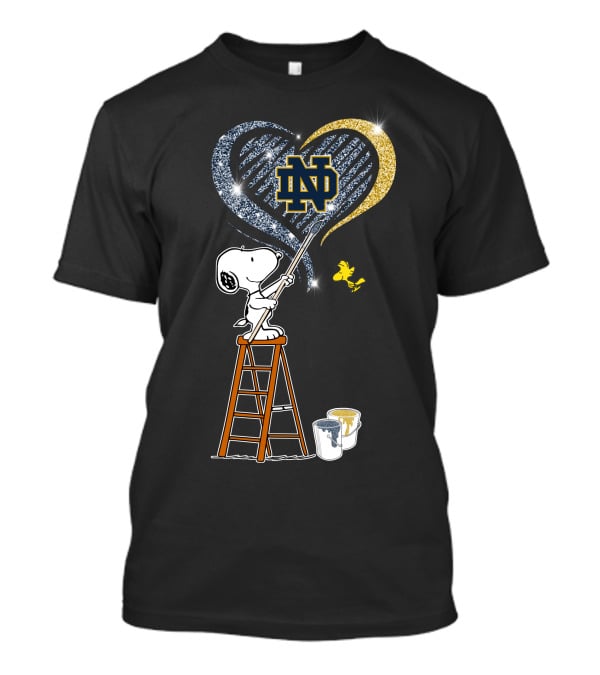 Snoopy Painting Notre Dame Heart With Woodstock T-Shirt