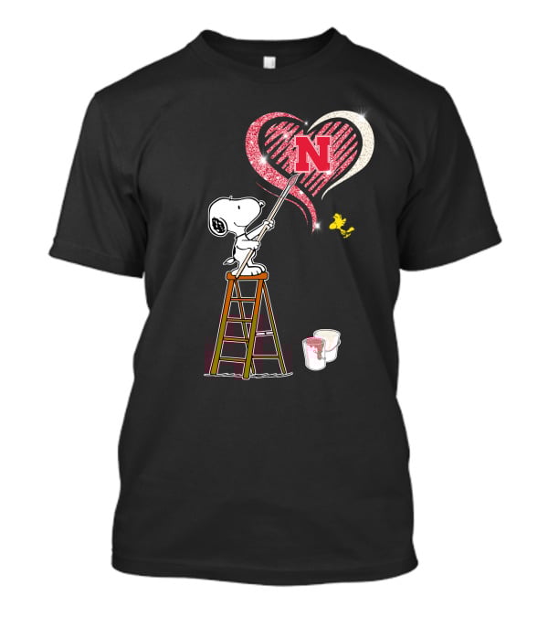 Snoopy Nebraska Huskers Heart Painting Woodstock Collaboration T-Shirt