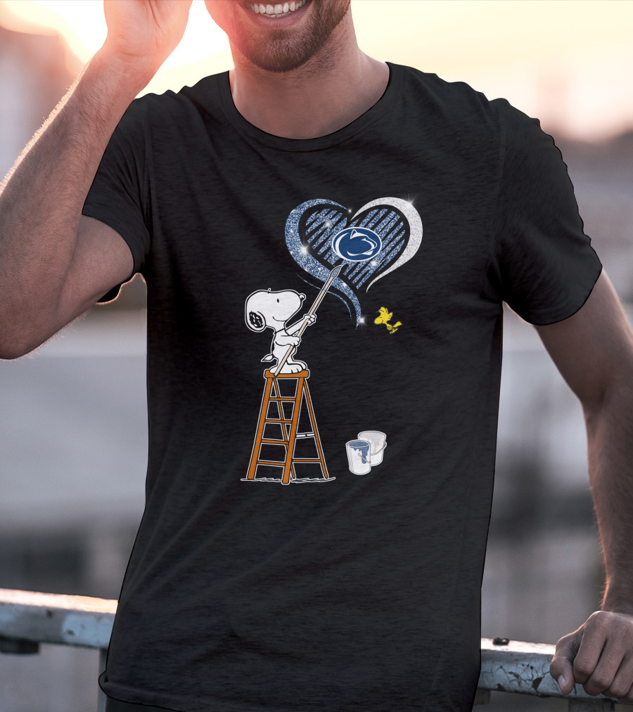 Snoopy Painting Penn State Nittany Lions Heart With And Woodstock T-Shirt