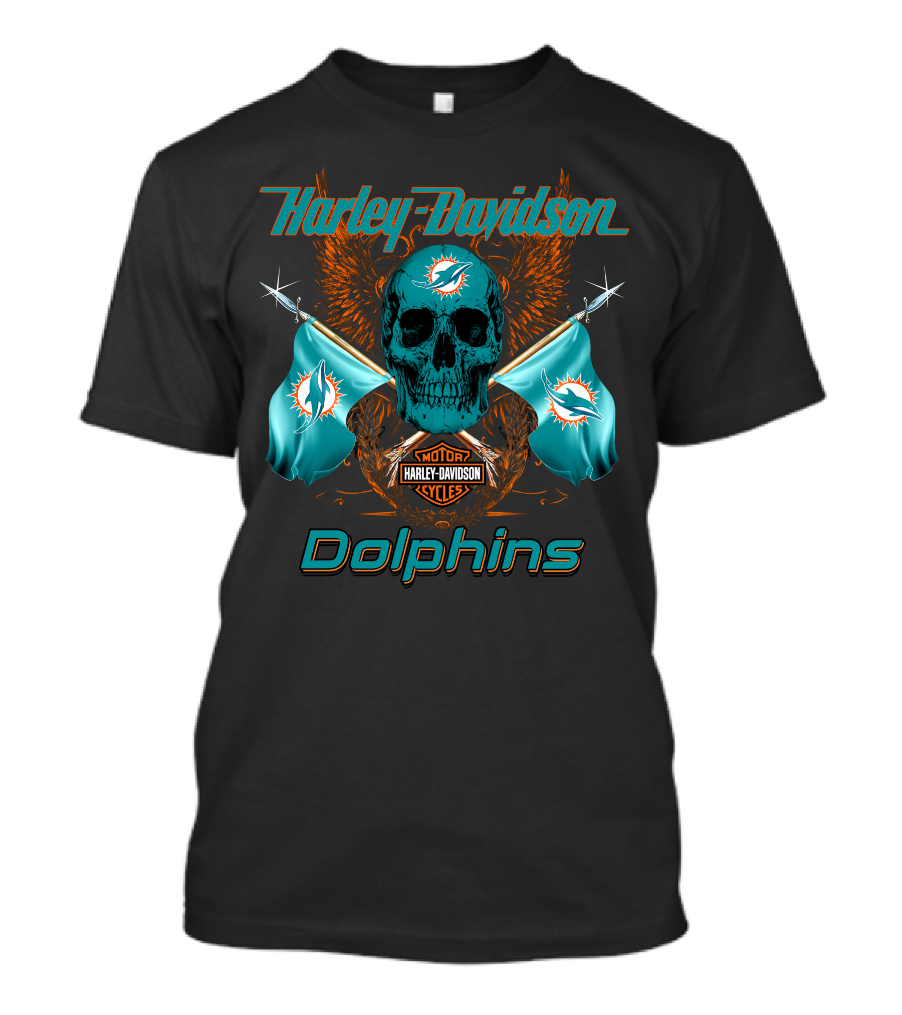 Harley Davidson Dolphins Skull Motor Cycles Flag T-Shirt