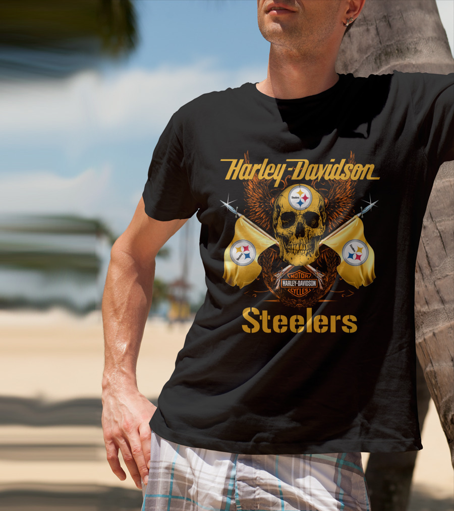 Harley Davidson Steelers Skull Flags T-Shirt