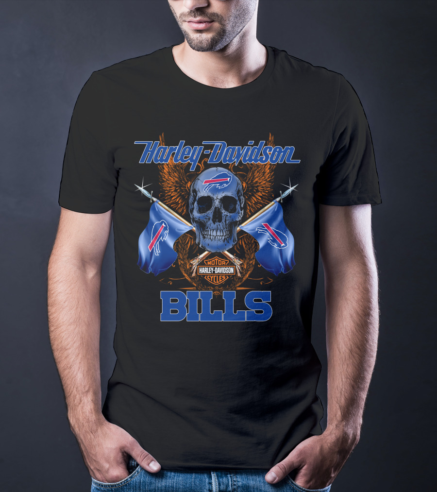 Harley Davidson Buffalo Bills Skull Flags T-Shirt
