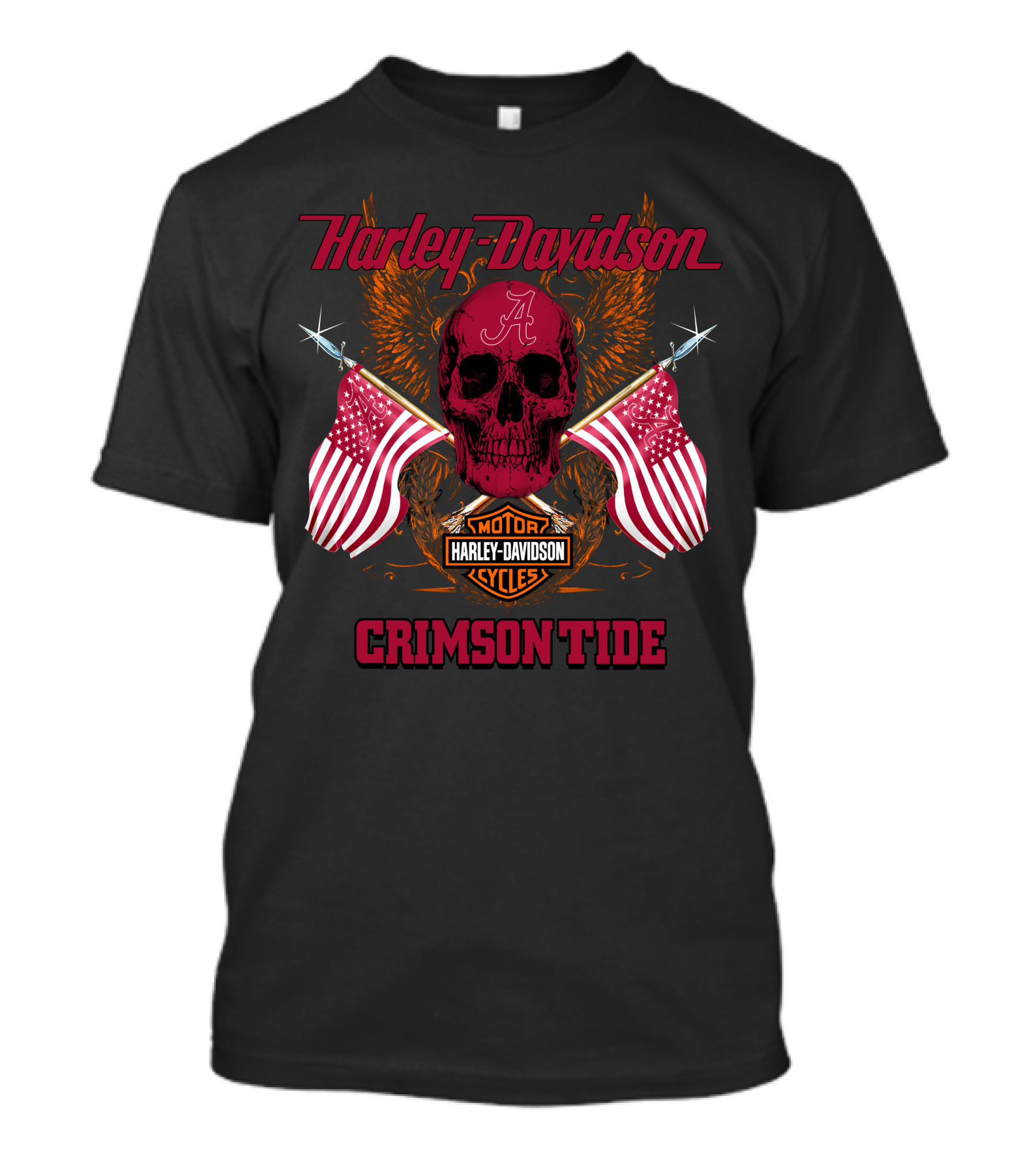Harley Davidson Crimson Tide Skull Flags Alabama T-Shirt