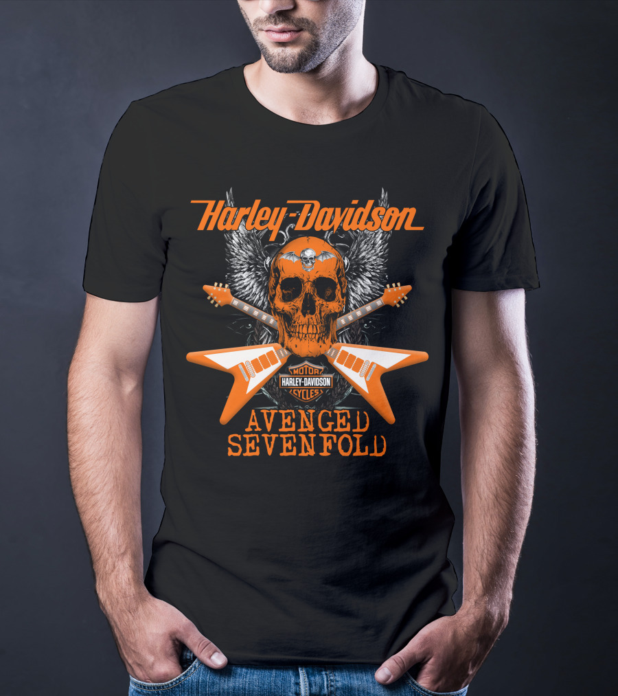 Harley Davidson Avenged Sevenfold Electric Guitar Skull Winged T-Shirt