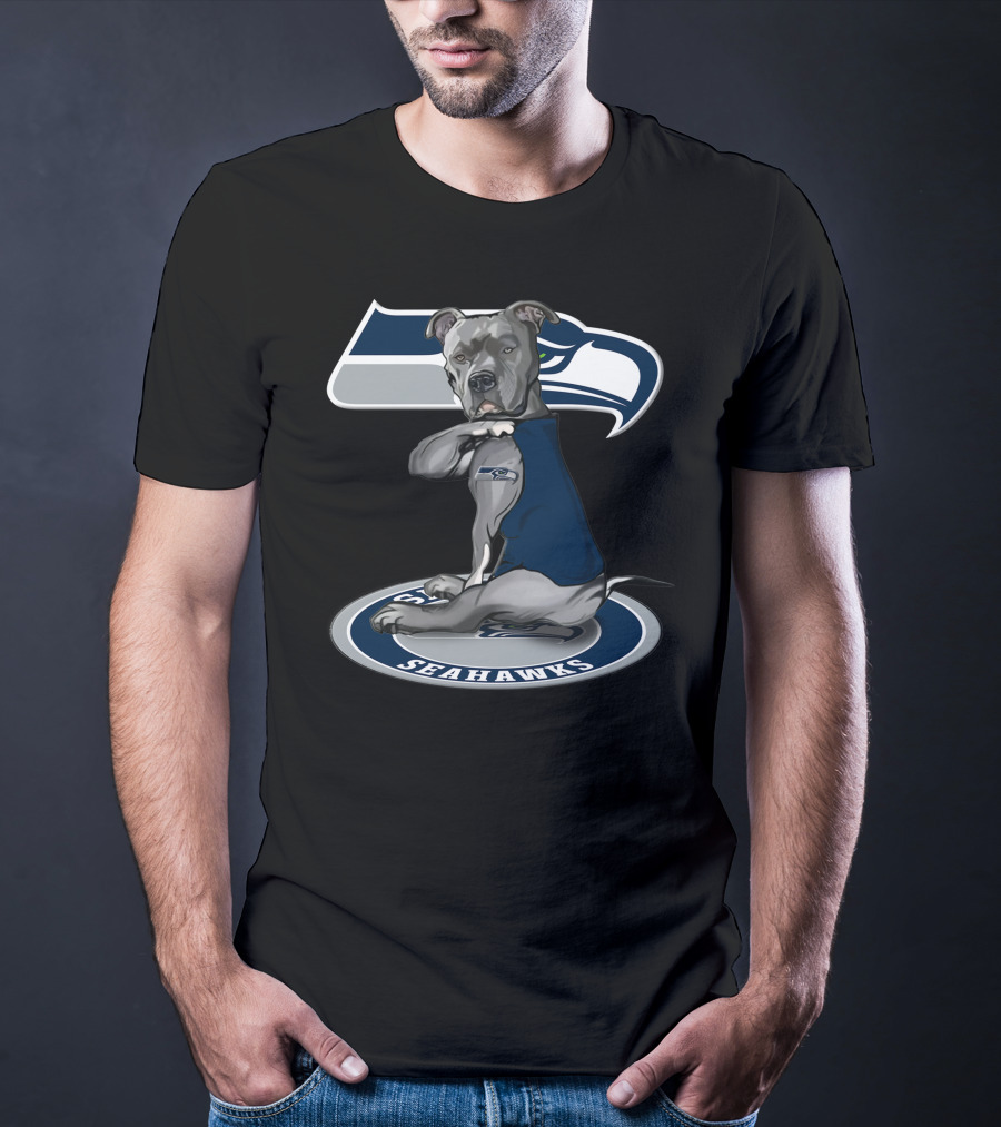 Seattle Seahawks Dog In Blue Jersey On Team T-Shirt