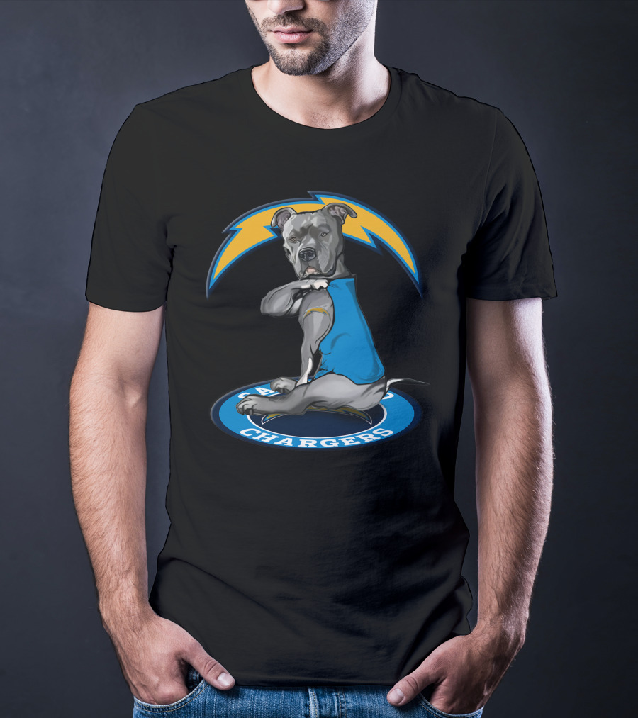 Los Angeles Chargers Dog In Blue Jersey With Lightning Bolt T-Shirt