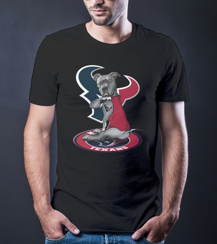 Houston Texans Dog Mascot With Team Logo And Red Outfit T-Shirt