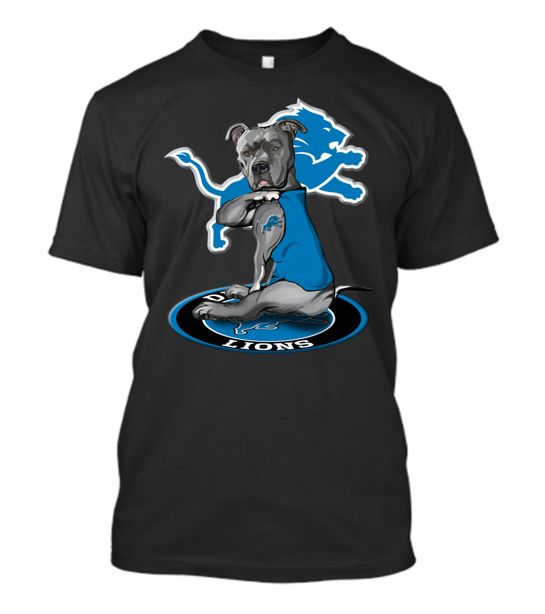 Detroit Lions Dog In Blue Jersey With Team T-Shirt