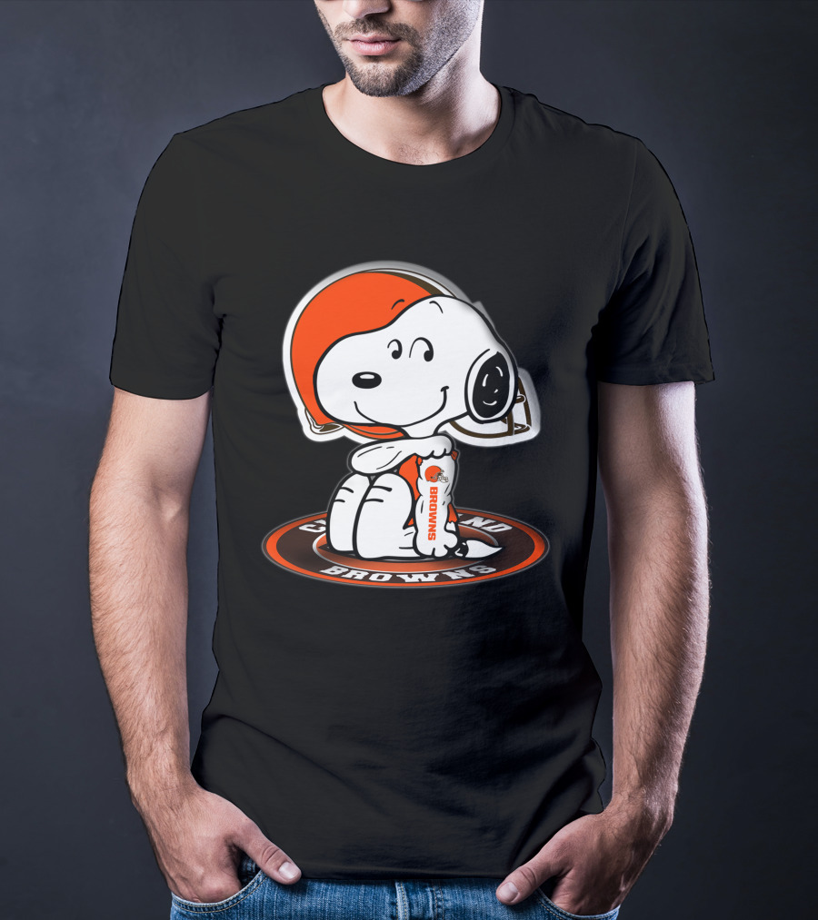 Snoopy Cleveland Browns Hugging Football Helmet T-Shirt