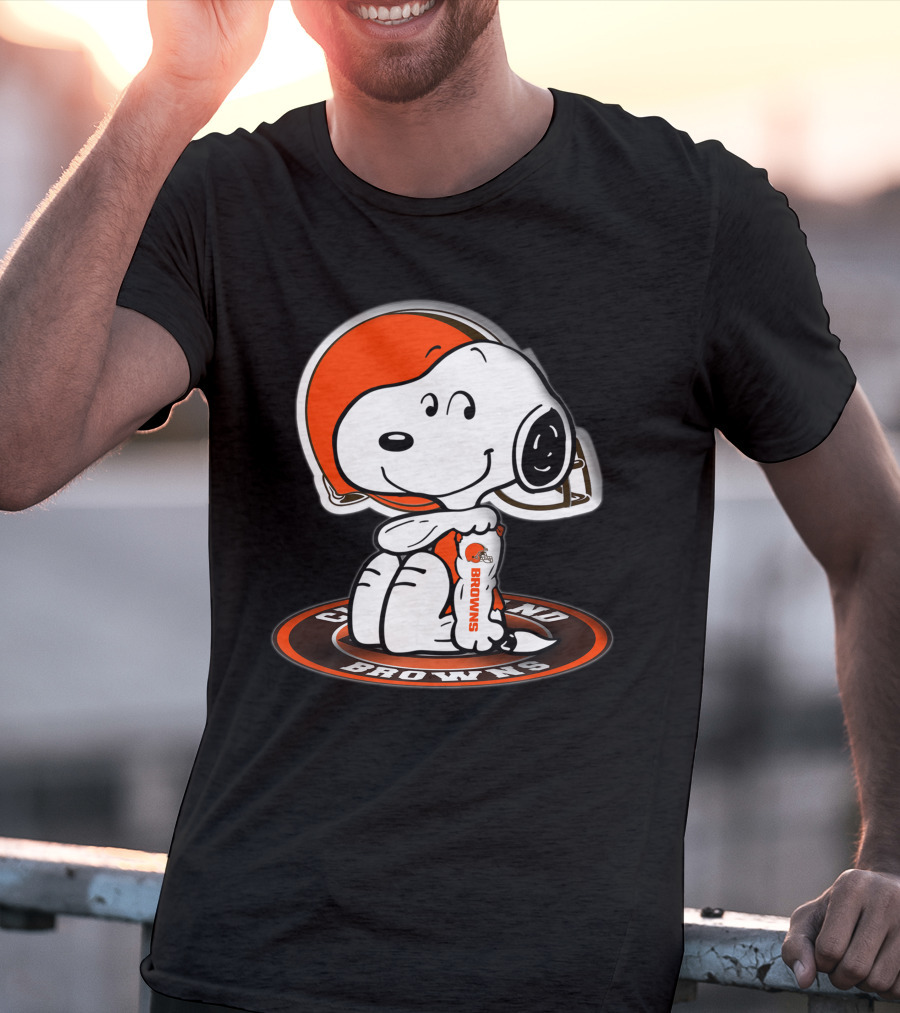 Snoopy Cleveland Browns Hugging Football Helmet T-Shirt