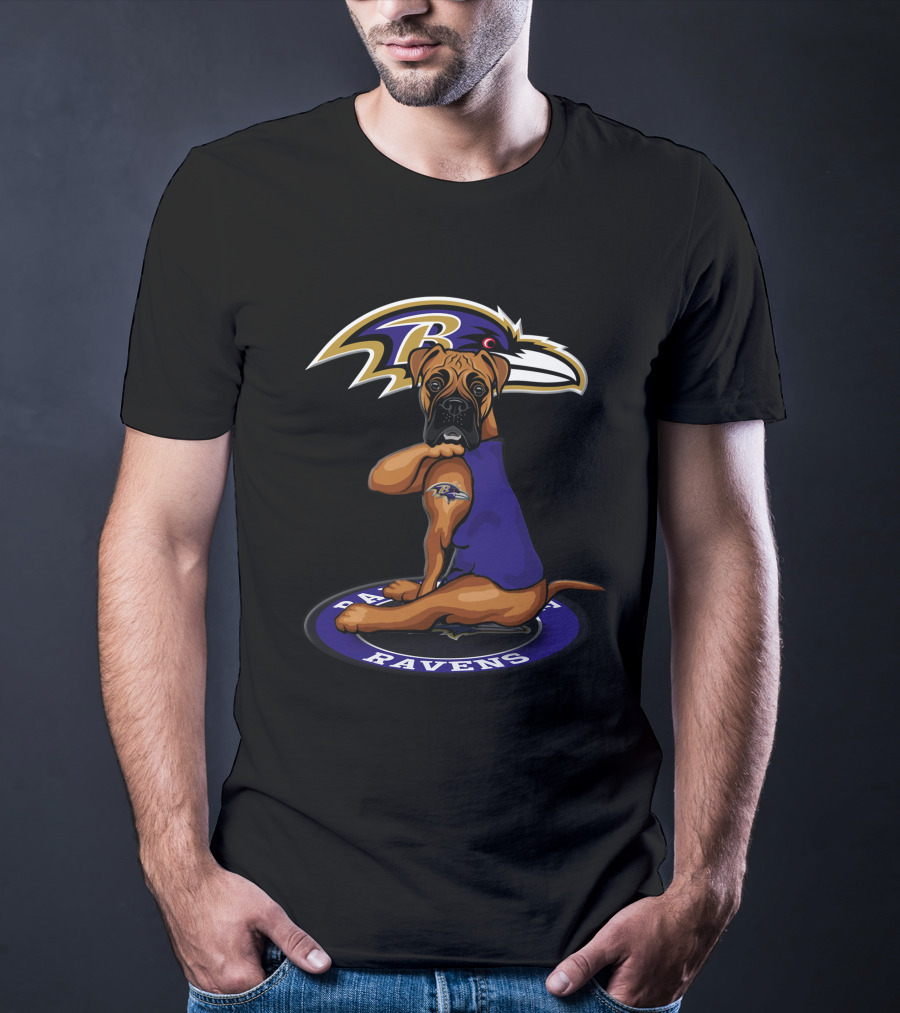 Baltimore Ravens Dog With Logo And Tattoo T-Shirt