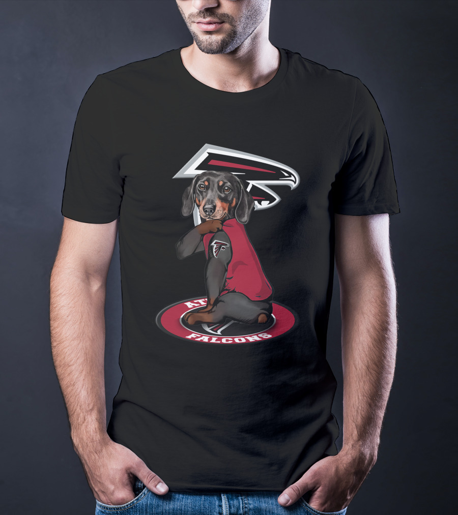 Atlanta Falcons Logo With Dachshund Wearing Team Jersey T-Shirt