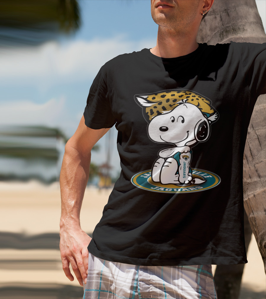 Snoopy Wearing Jacksonville Jaguars Gear With Jaguars Helmet T-Shirt
