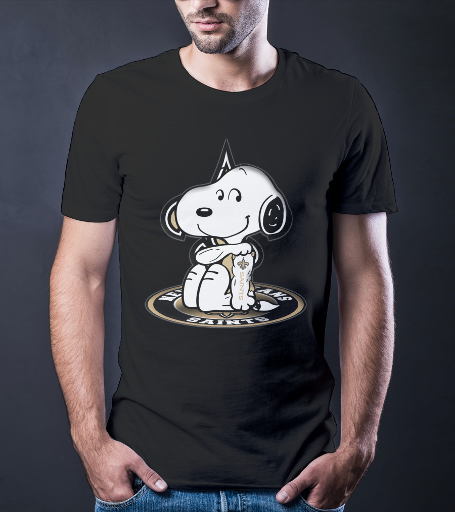 Snoopy Hugging New Orleans Saints Logo Nfl Fan Gear T-Shirt