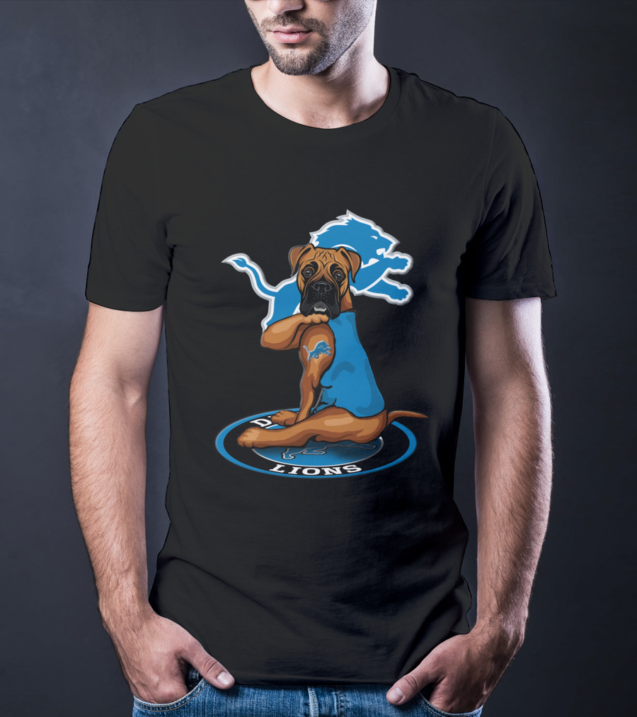 Detroit Lions Mascot Dog With Blue Lion T-Shirt