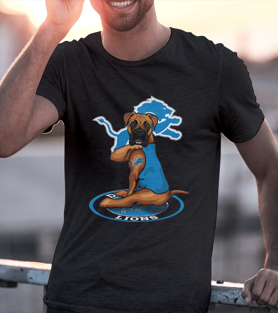Detroit Lions Mascot Dog With Blue Lion T-Shirt
