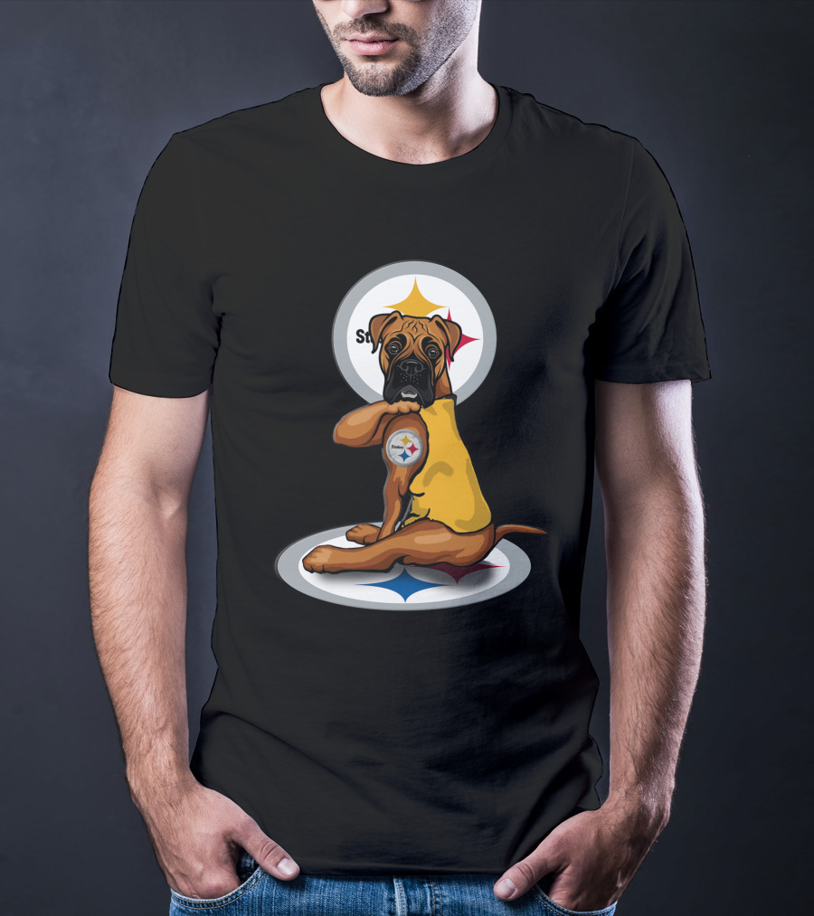 25-Pittsburgh Steelers Dog Logo Retro Style Sports Fan T-Shirt