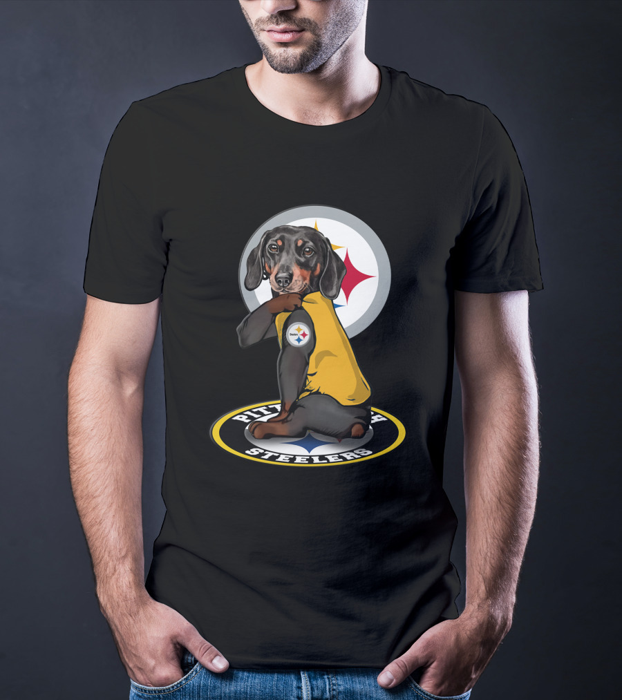 Pittsburgh Steelers Dog With Team Logo In Yellow Jersey T-Shirt