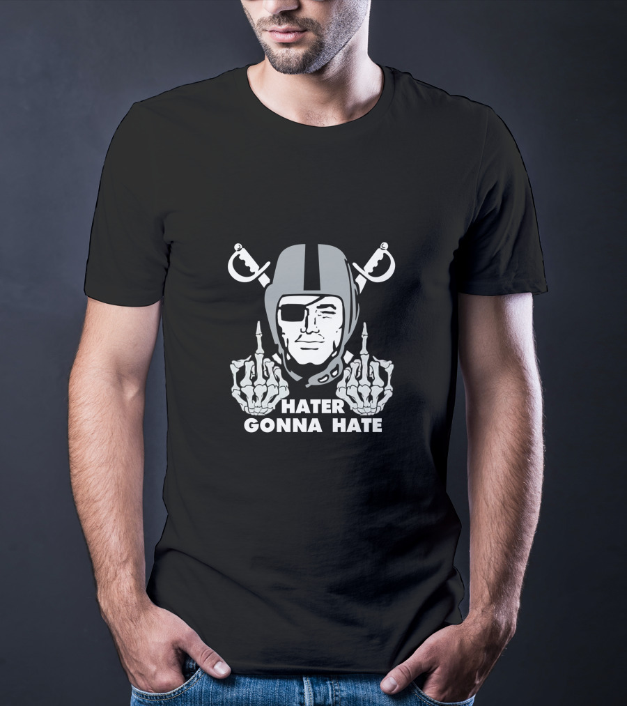 Hater Gonna Hate Raider Helmet Skeleton Hands Middle Finger T-Shirt
