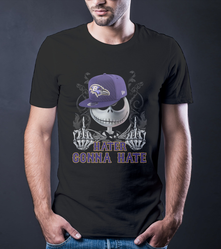 Hater Gonna Hate Baltimore Ravens Skeleton Cap T-Shirt