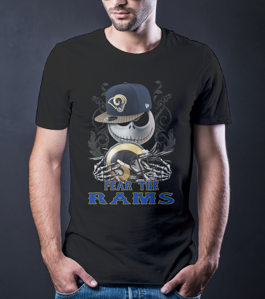 Fear The Rams Skeleton With Los Angeles Rams Helmet T-Shirt