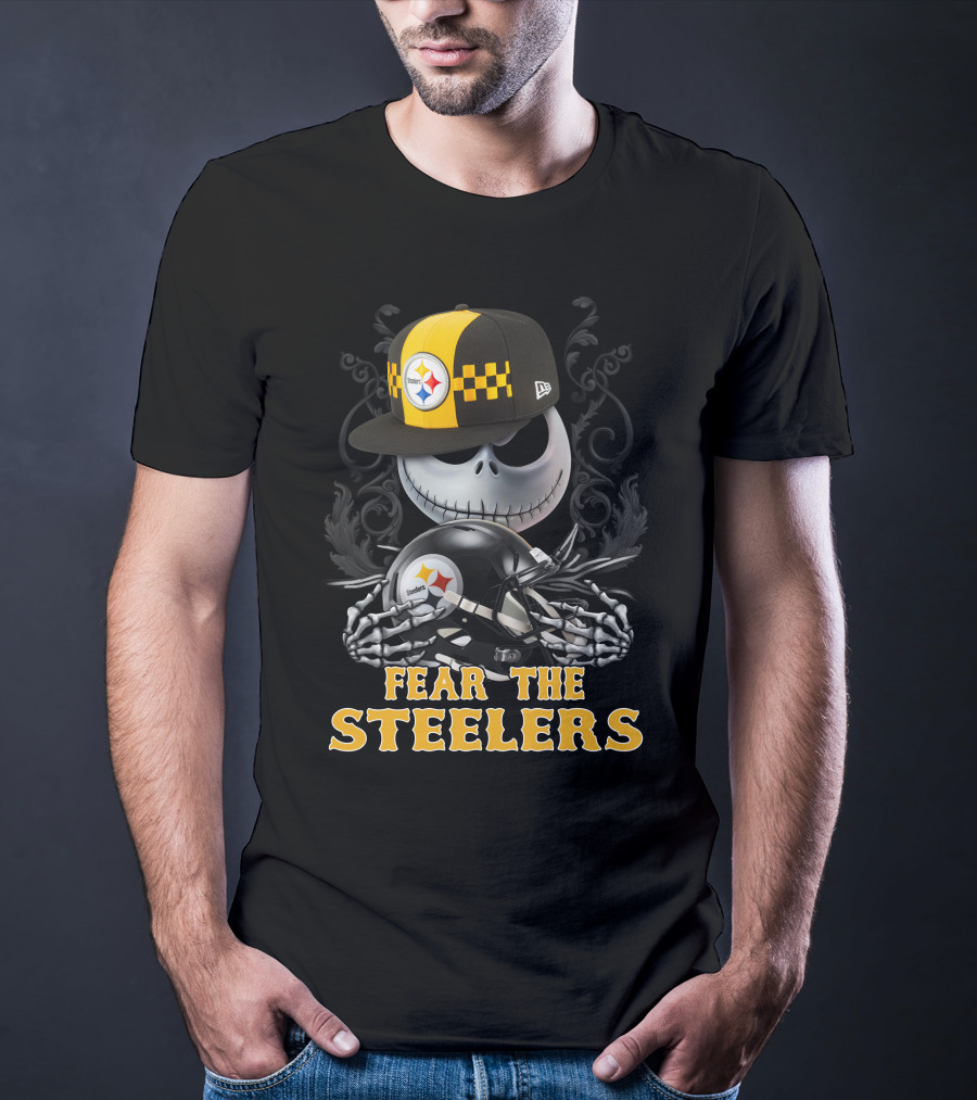 Fear The Steelers Pittsburgh Steelers Skeleton With Hat And Helmet T-Shirt