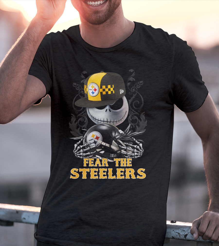 Fear The Steelers Pittsburgh Steelers Skeleton With Hat And Helmet T-Shirt