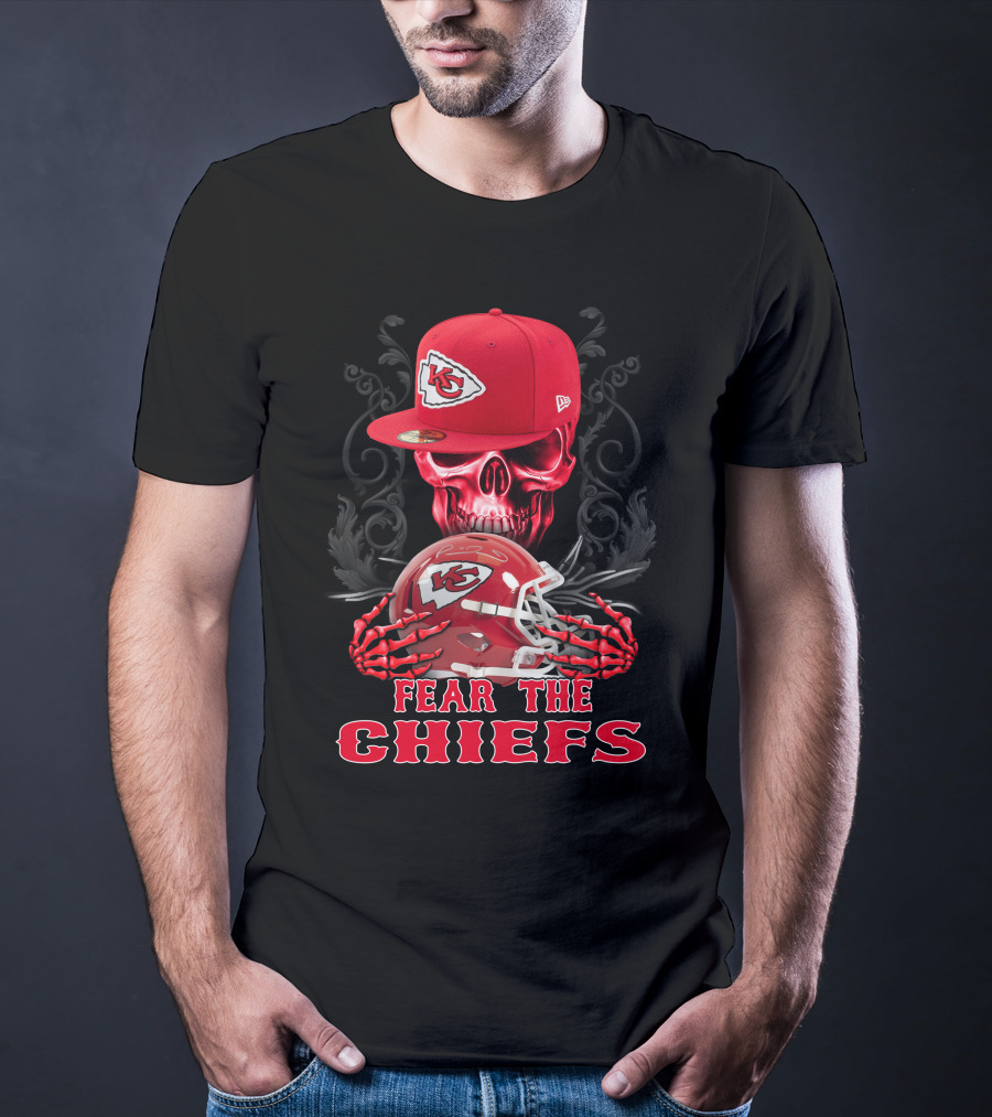 Fear The Chiefs Kansas City Chiefs Skull Helmet Cap T-Shirt