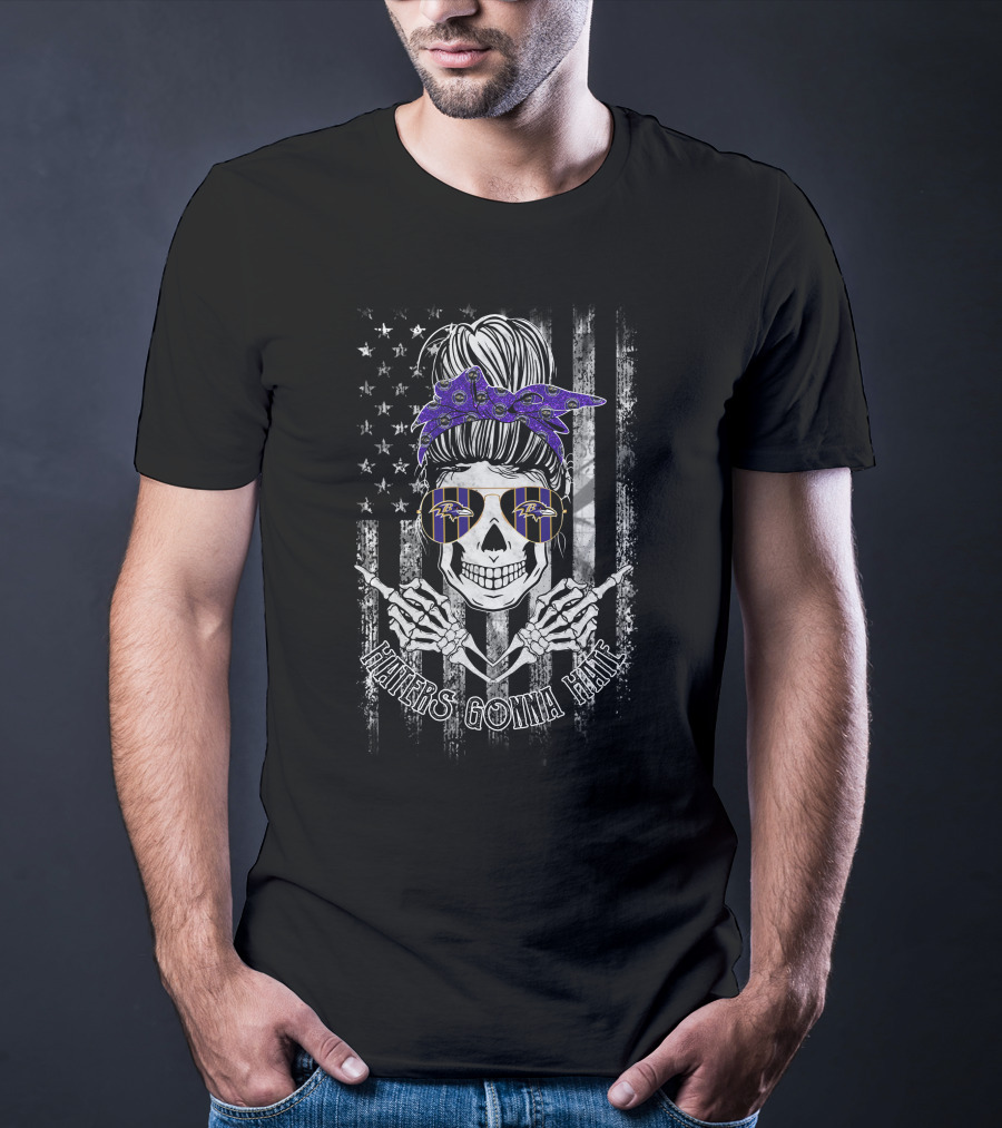 Haters Gonna Hate Skeleton Baltimore Ravens Fan With Bandana And Sunglasses T-Shirt