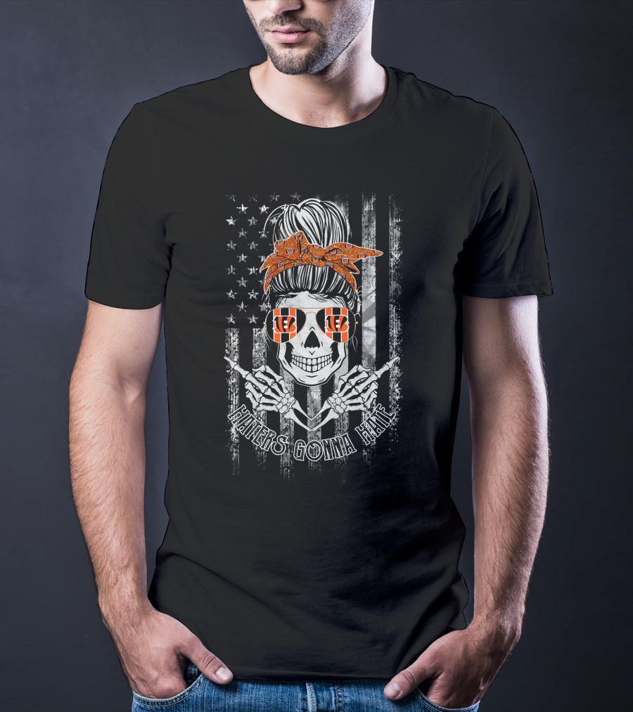 Haters Gonna Hate Cincinnati Bengals Skeleton American Flag Bandana Sunglasses T-Shirt