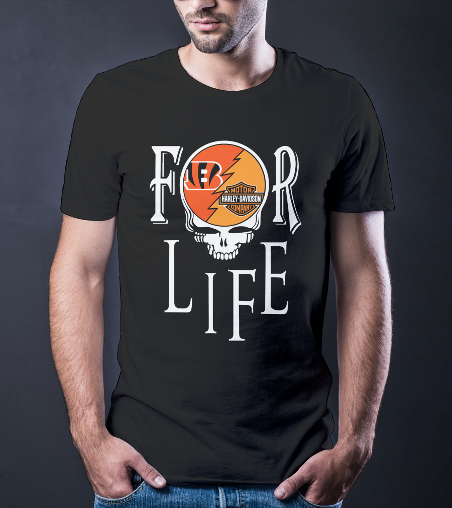 Cincinnati Bengals Harley Davidson Nfl For Life Skull T-Shirt