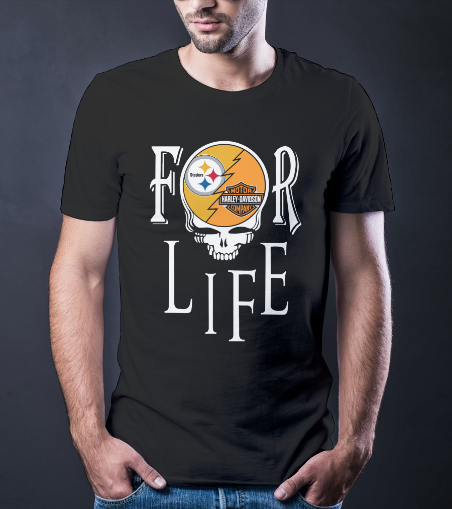 Pittsburgh Steelers Harley Davidson Skull For Life Nfl Fandom T-Shirt