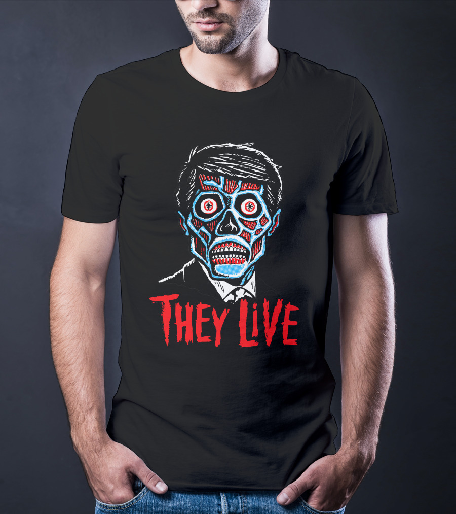 They Live Alien Skull Face Red Blue Mask T-Shirt