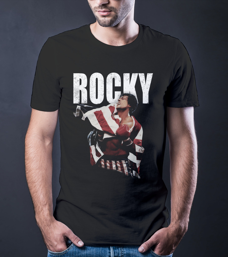 Rocky American Flag Victory Pose T-Shirt