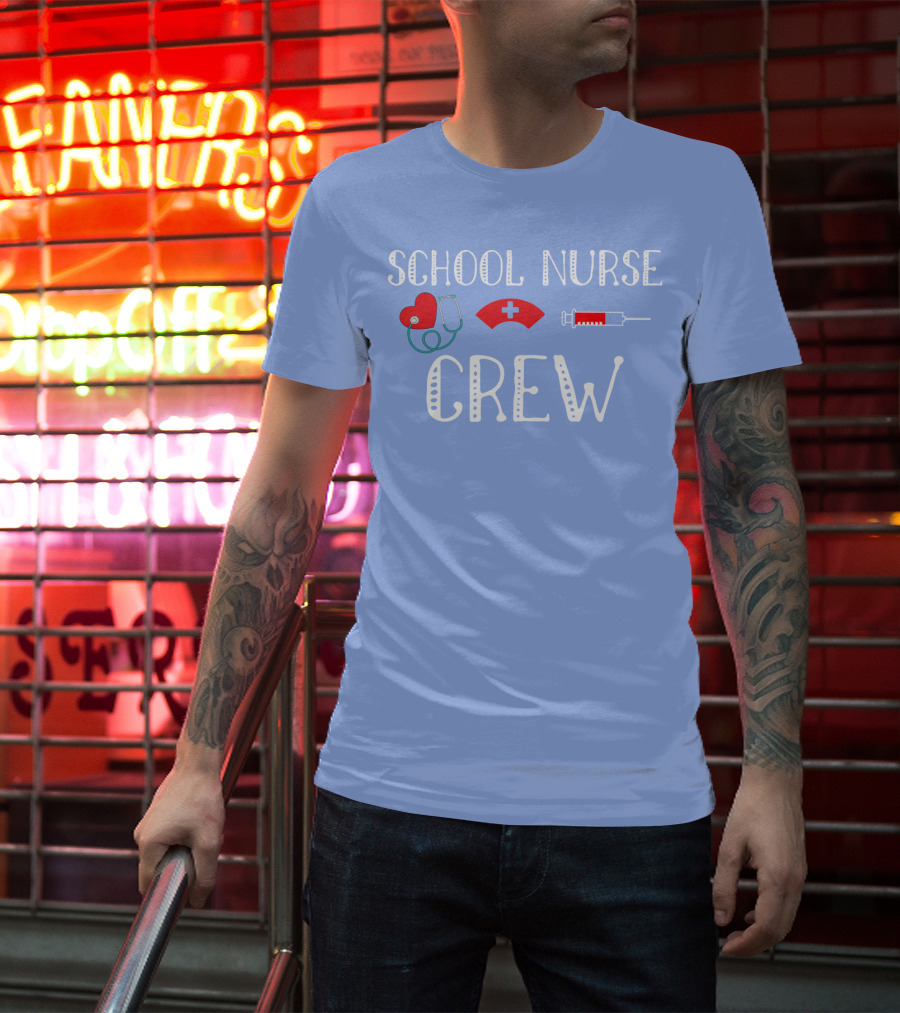 School Nurse Crew Heart Stethoscope Cap Syringe T-Shirt