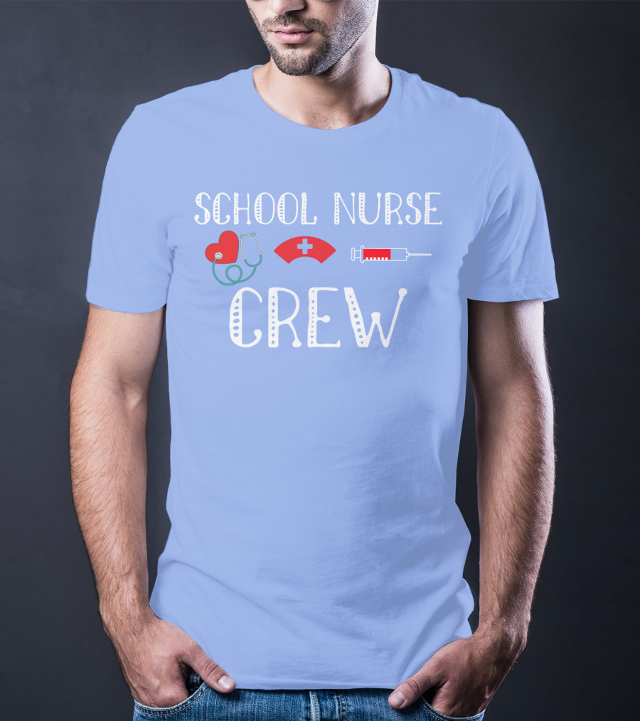 School Nurse Crew Heart Stethoscope Cap Syringe T-Shirt