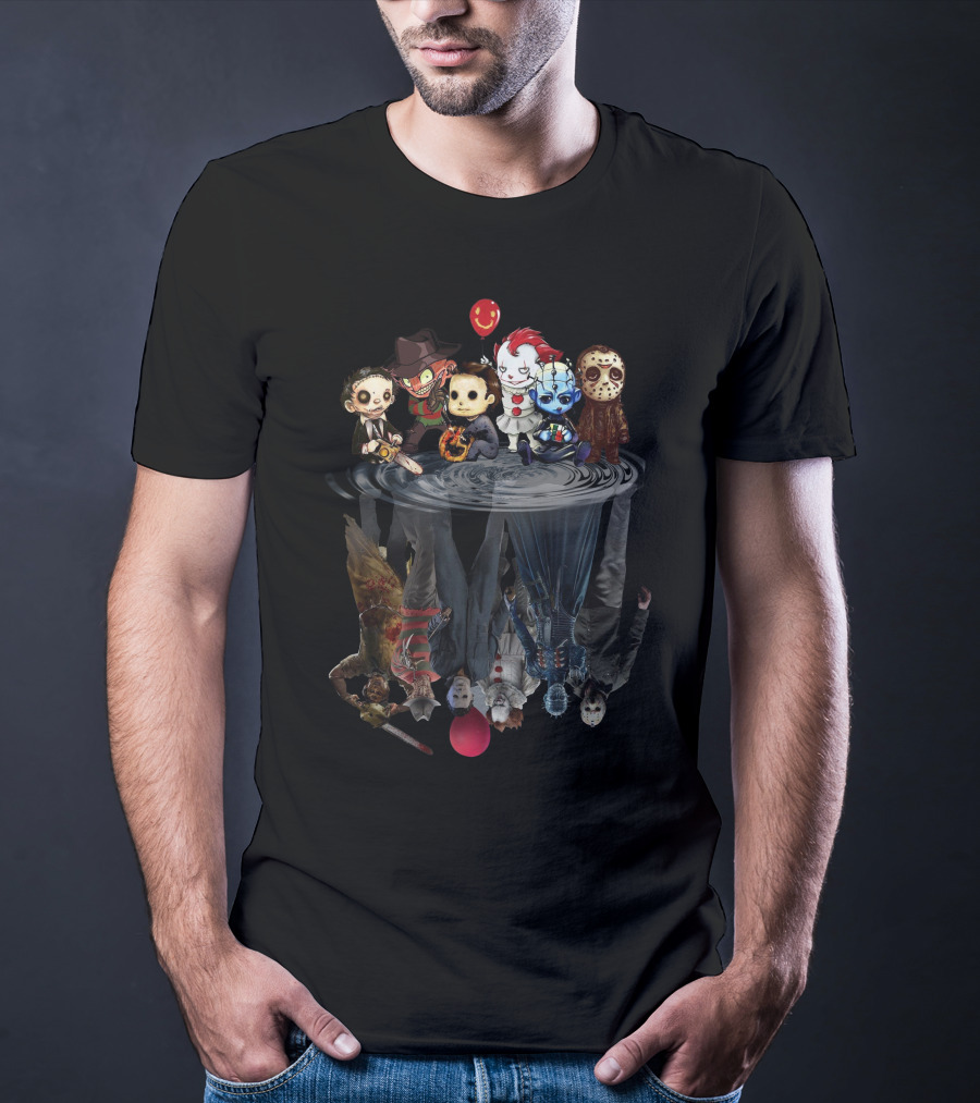 Horror Mashup With Iconic Movie Characters And Reflections T-Shirt