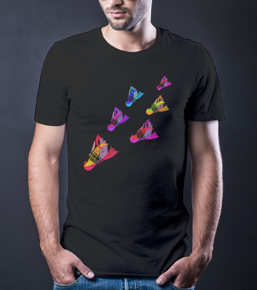 Colorful Sports Shuttlecock Illustration With Badminton Motif T-Shirt