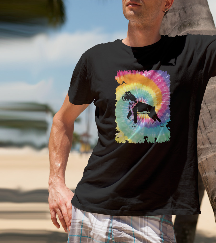 Colorful Tie Dye Boxer With Family Rainbow Spiral T-Shirt