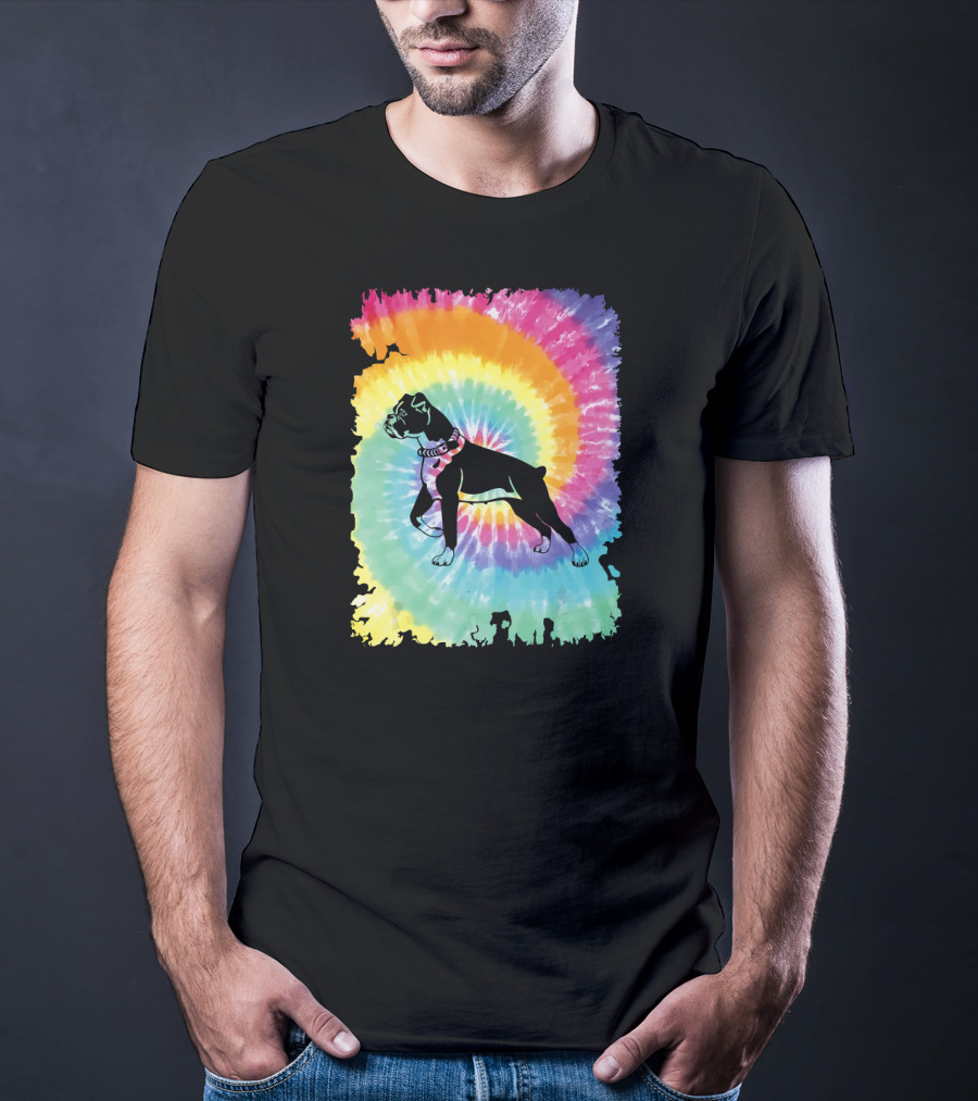 Colorful Tie Dye Boxer With Family Rainbow Spiral T-Shirt