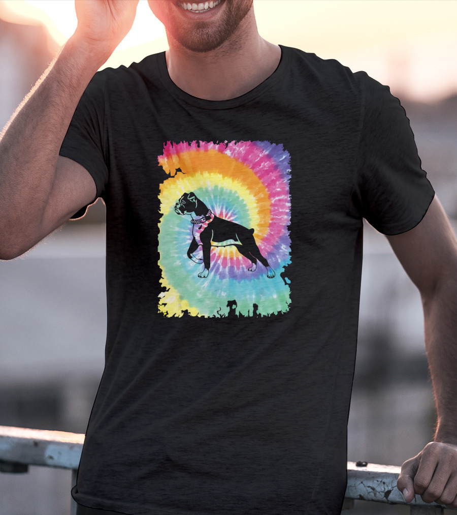 Colorful Tie Dye Boxer With Family Rainbow Spiral T-Shirt