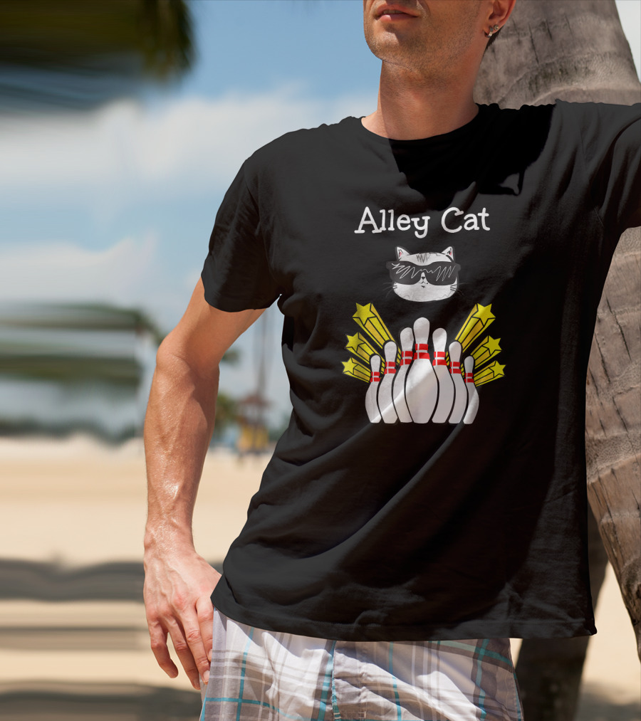 Alley Cat Cool Funny Bowling Stars And Pins T-Shirt