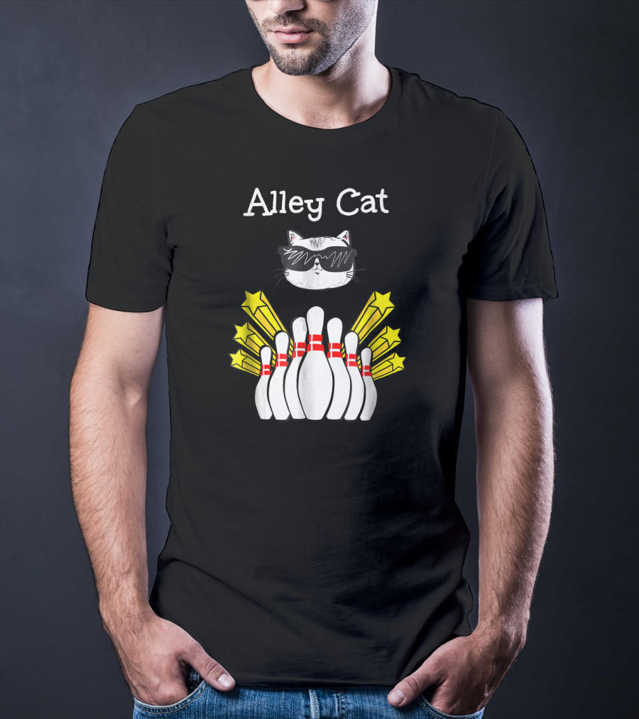 Alley Cat Cool Funny Bowling Stars And Pins T-Shirt