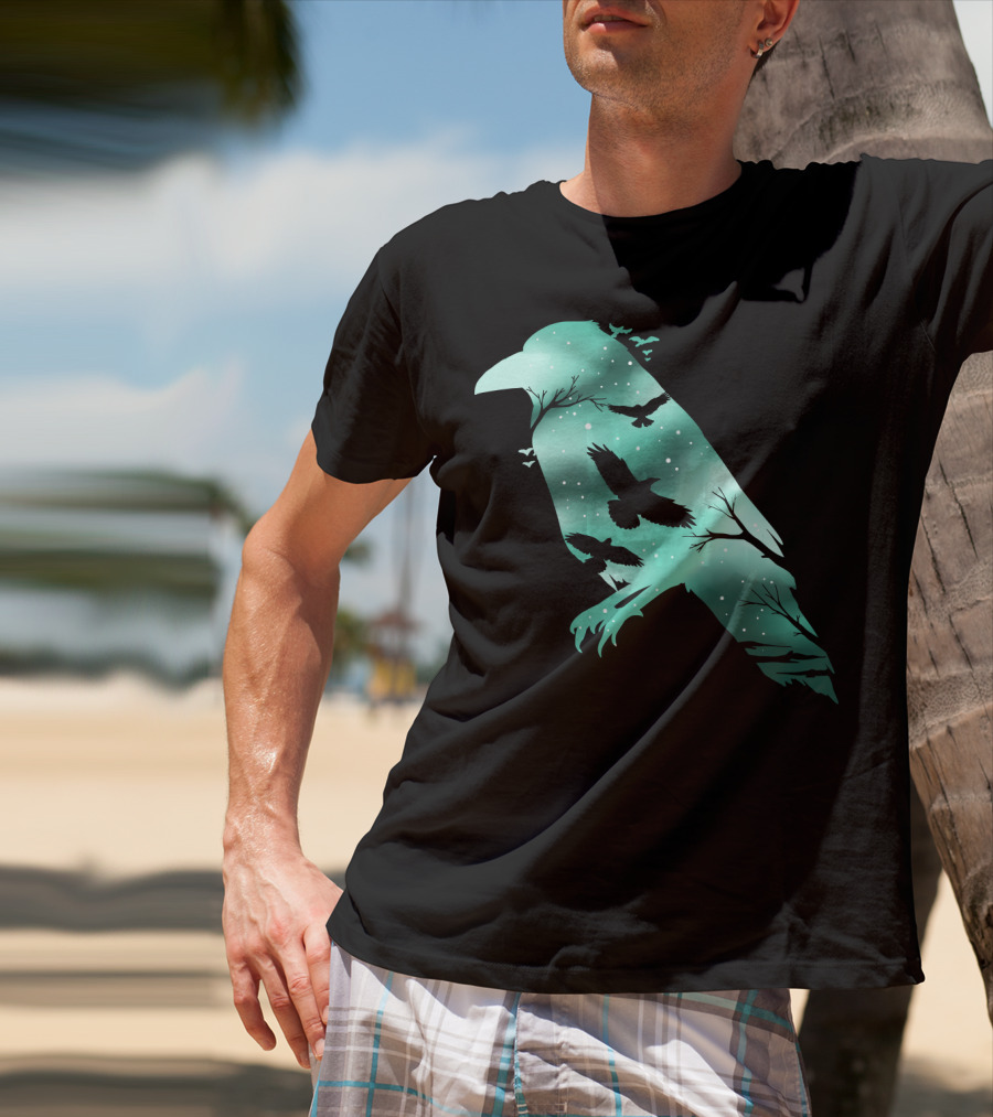 Cool Crow Bird Silhouette Night Sky Scene T-Shirt