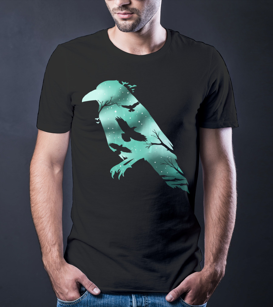 Cool Crow Bird Silhouette Night Sky Scene T-Shirt