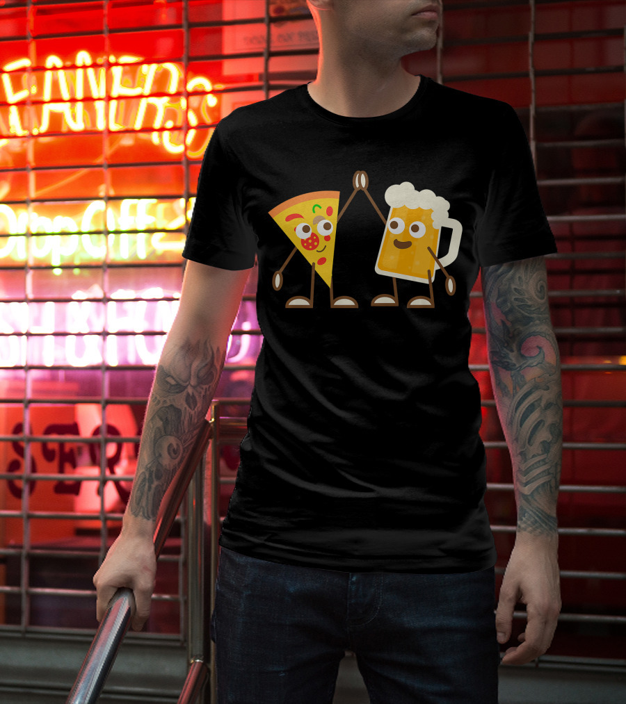 Pizza And Beer Slice High Five Fun T-Shirt