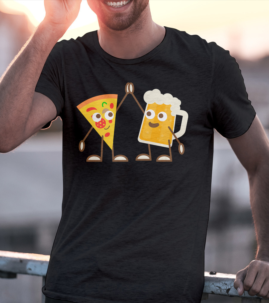 Pizza And Beer Slice High Five Fun T-Shirt