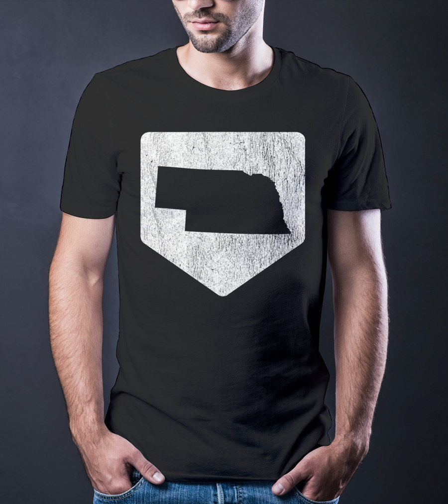 Cool Nebraska Baseball Home Plate State Outline T-Shirt